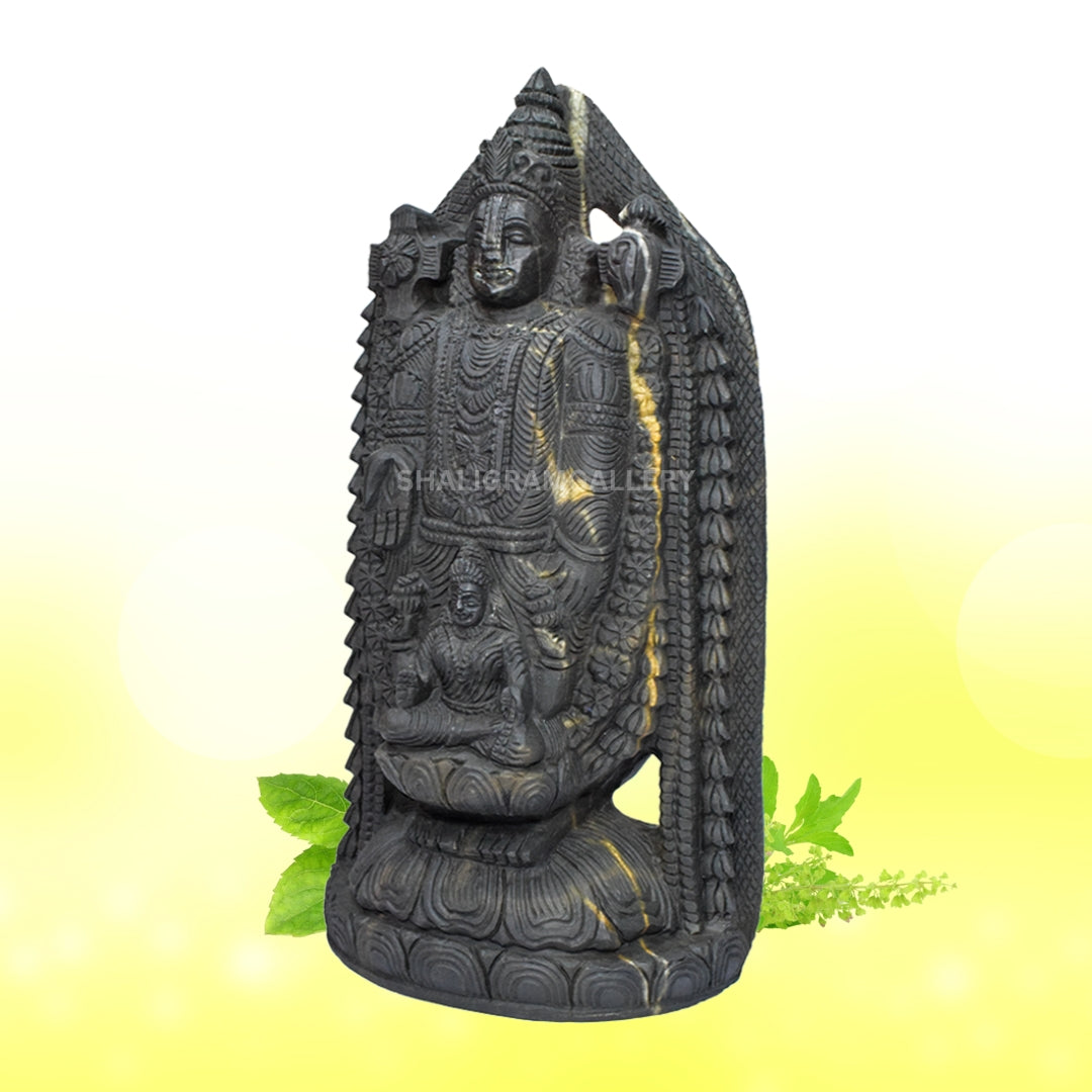 Lord Tirupati Balaji with Laxmi Ji carved on Janeu Shaligram Idol - IV
